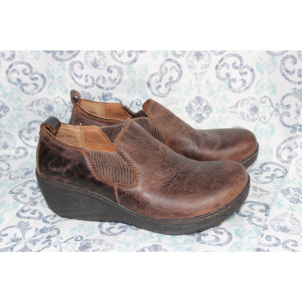 BOC Born‎ Stefana Brown Leather Wedge Clog Booties Low Cut Pull On Size 8M - Picture 4 of 8